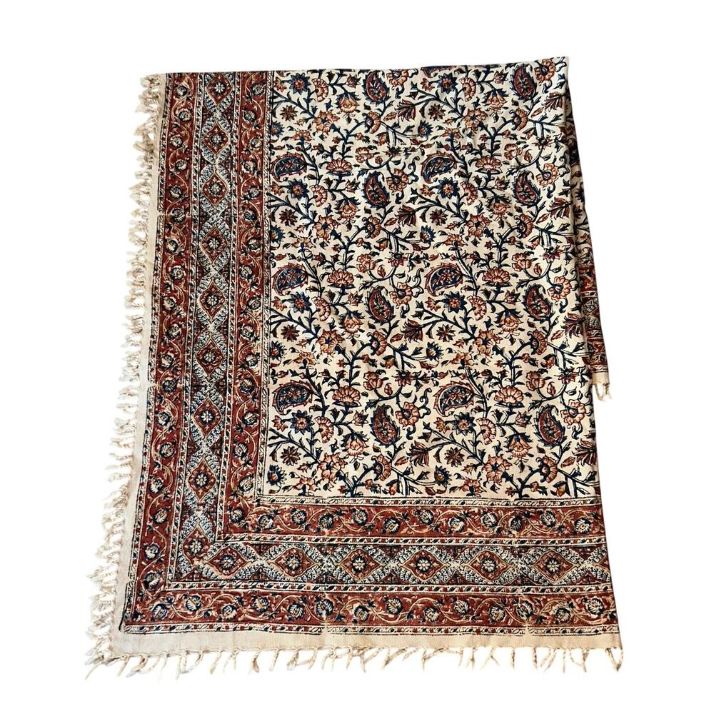 Traditional Persian ghalamkar tablecloth intricate floral paisley patterns 47”